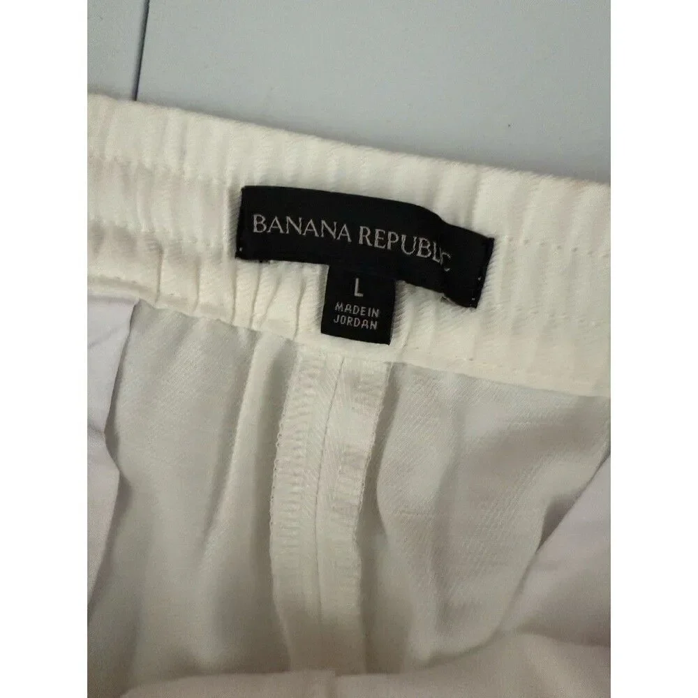 Banana Republic Pants Large White Womens Linen Blend Pull On Lagenlook NWOT